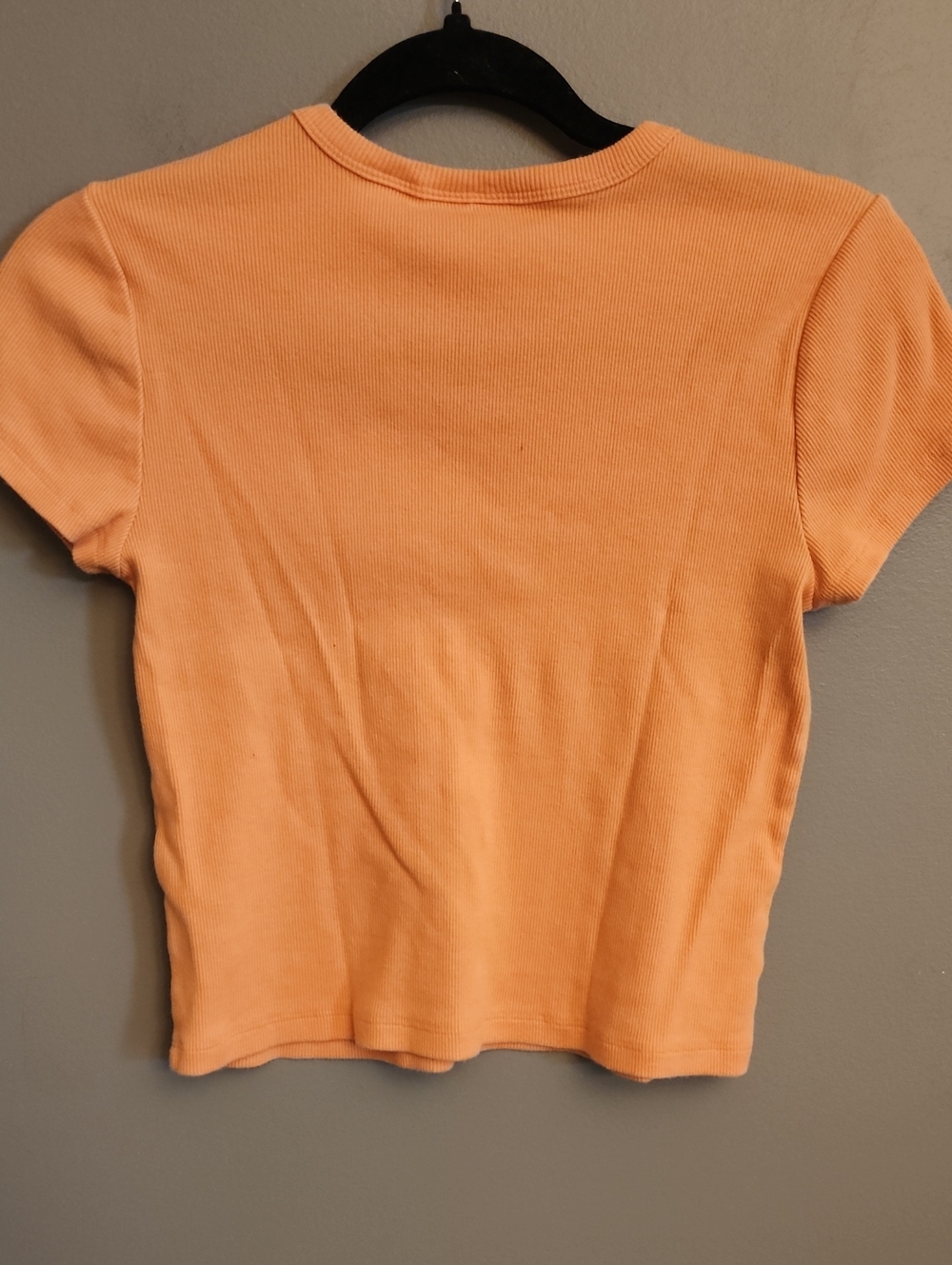 Anthropologie Women's Orange Short Sleeve Cropped Ribbed Tee - Picture 4 of 16